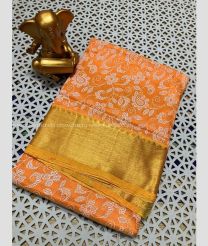 Orange and Golden color mangalagiri pattu sarees with jari border design -MAGP0027343