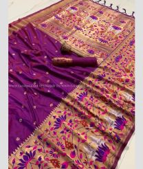 Purple and Red color paithani pure silk handloom saree with zari border saree design -PTNP0000094