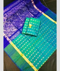 Royal Blue and Pine Green color uppada pattu handloom saree with All over Buttas Design-UPDP0014571