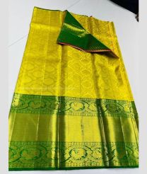 Lemon Yellow and Dark Green color kanchi Lehengas with Jari Border Design-KAPL0000066