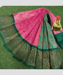 Pink and Pine Green color Chenderi silk handloom saree with Anchulatha Border Design-CNDP0012692