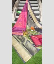 Grey and Dust Pink color Uppada Soft Silk sarees with pochampally border design -UPSF0004263