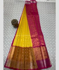 Yellow and Deep Pink color mangalagiri pattu sarees with all over buttas design -MAGP0027269