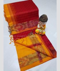 Red and Mango Yellow color Tripura Silk handloom saree with All over Checks Design-TRPP0003893