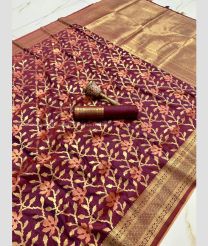 Maroon and gold color silk sarees with Jari Border Design-SILK0001422