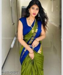 Mehndi Green and Royal Blue color silk sarees with Jari Border Design-SILK0002236