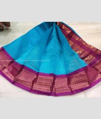 Blue and Magenta color gadwal cotton sarees with all over checks design -GAWT0000411