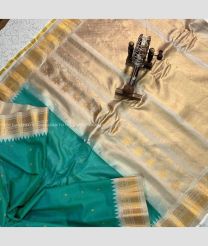 Medium Teal and Golden color gadwal sico sarees with temple kuttu border design -GAWI0000859