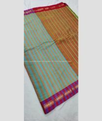 Sky Blue and Brown color gadwal cotton sarees with all over lines design -GAWT0000378