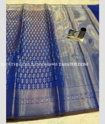 Blue and Silver banarasi sarees with Jacquard Border design - BANS0019851