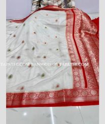White and Red banarasi sarees with All over Meenakari design - BANS0019878