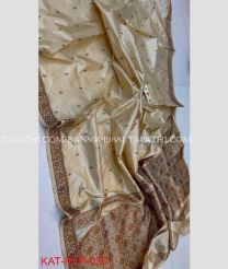 Cream and Brown banarasi sarees with All over Buttas design - BANS0019881