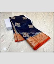 Navy Blue and Orange banarasi sarees with All over Meenakari Buttas design - BANS0019910
