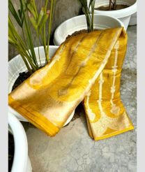 Yellow and Cream banarasi sarees with All over Strips design
