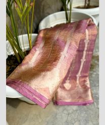 Dull Pink and Cream banarasi sarees with All over Strips design