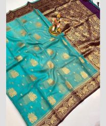 Turquoise and Chocolate banarasi sarees with Pochampally Border design