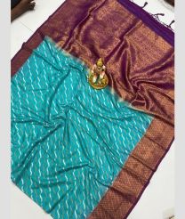 Turquoise and Plum Purple banarasi sarees with Pochampally Border design