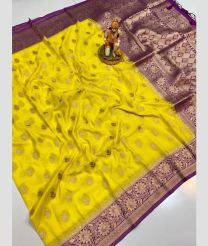 Yellow and Purple banarasi sarees with Pochampally Border design