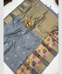 Grey and Lite Yellow banarasi sarees with Pochampally Border design