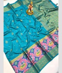 Turquoise and Baby Pink banarasi sarees with Pochampally Border design
