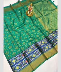 Turquoise and Blue banarasi sarees with Pochampally Border design
