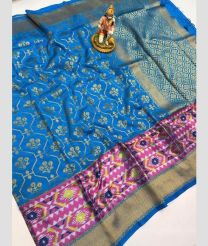 Blue and Rose Pink banarasi sarees with Pochampally Border design