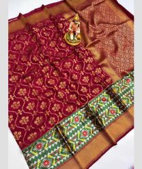 Crimson and Lite Green banarasi sarees with Pochampally Border design