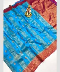Sky blue and Magenta banarasi sarees with Pochampally Border design