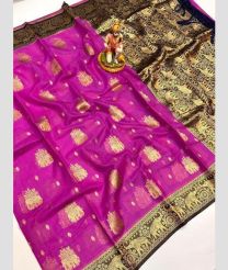 Magenta and Charcoal Black banarasi sarees with Pochampally Border design