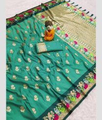 Turquoise and Dark Green banarasi sarees with All over Buttas design