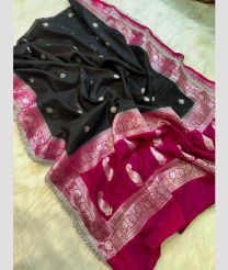 Charcoal Black and Magenta banarasi sarees with Jacquard Border design