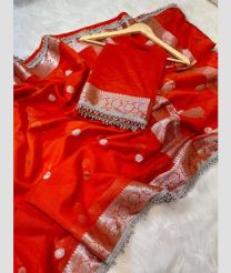 Red and Silver banarasi sarees with Jacquard Border design