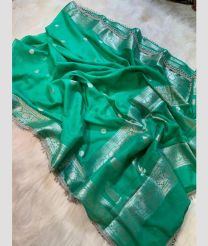 Turquoise and Silver banarasi sarees with Jacquard Border design