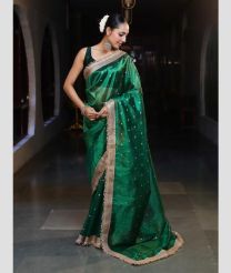 Green and Cream banarasi sarees with All over Buttas design