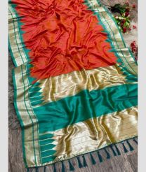 Orange and Teal banarasi sarees with Temple Border design