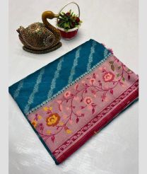 cyan blue colour banarasi sarees with Paithani Border design