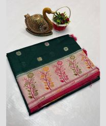 dark green colour banarasi sarees with Paithani Border design