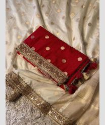 gray and maroon colour banarasi sarees with All over Buttas design