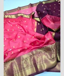 coral red colour banarasi sarees with Jacquard Border design