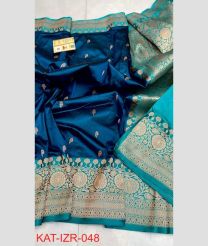 blue and silver colour banarasi sarees with All over Buttas design