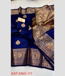 navy blue colour banarasi sarees with All over Buttas design