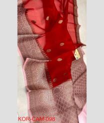 coral red colour banarasi sarees with All over Buttas design