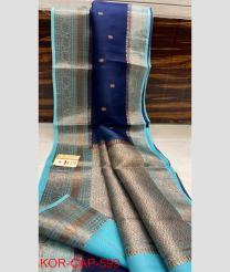 blue and silver colour banarasi sarees with All over Buttas design