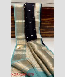 charcoal and silver colour banarasi sarees with All over Buttas design