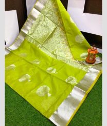 Light Yellow Colour  chanderi soft silk sarees with all over checks and buttas design