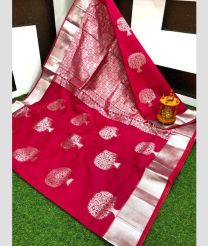 Deep Pink Colour chanderi soft silk sarees with all over checks and buttas design