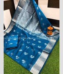 blue and silver colour chenderi silk sarees with All over Buttas design - CNDP0016902