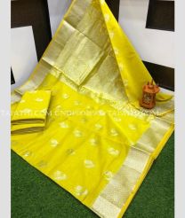 yellow and silver colour chenderi silk sarees with All over Buttas design - CNDP0016904