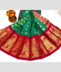 brown and blue colour chenderi silk sarees with Kuppadam Border design