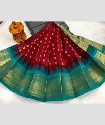 maroon and silver colour chenderi silk sarees with Kuppadam Border design